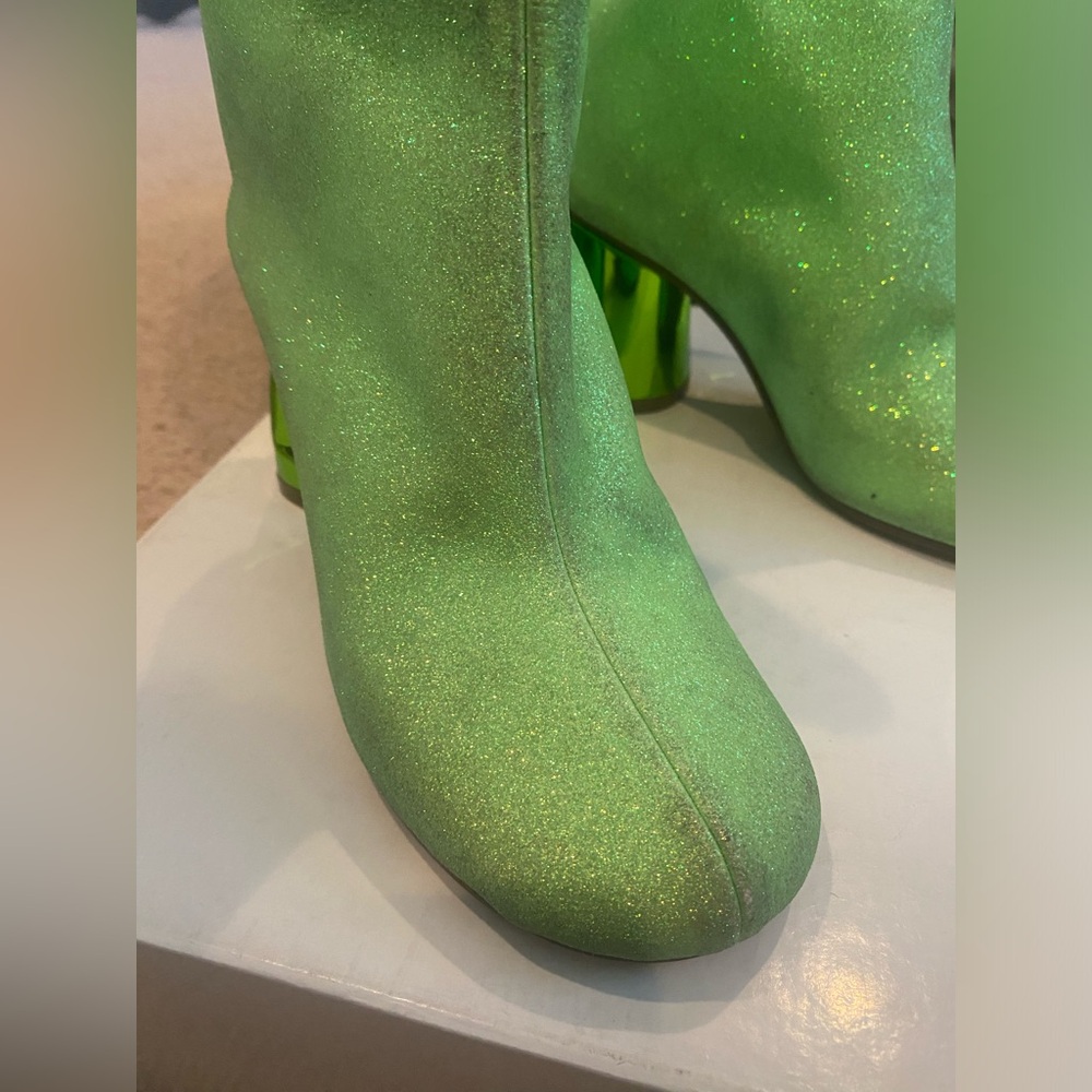 Vintage Maison Margiela Acid Green Glitter Boots w/ Tie - Picture 4 of 12
